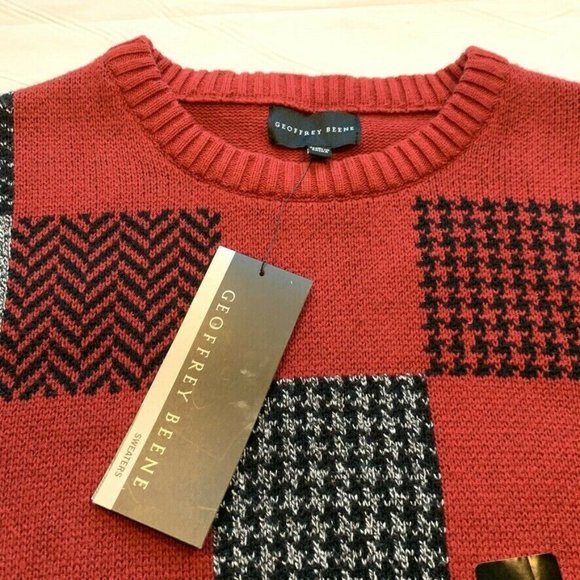 NWT Geoffrey Beene Color Block Sweater Pullover Chunky Knit Heather Red Wine L‎ - Picture 4 of 11